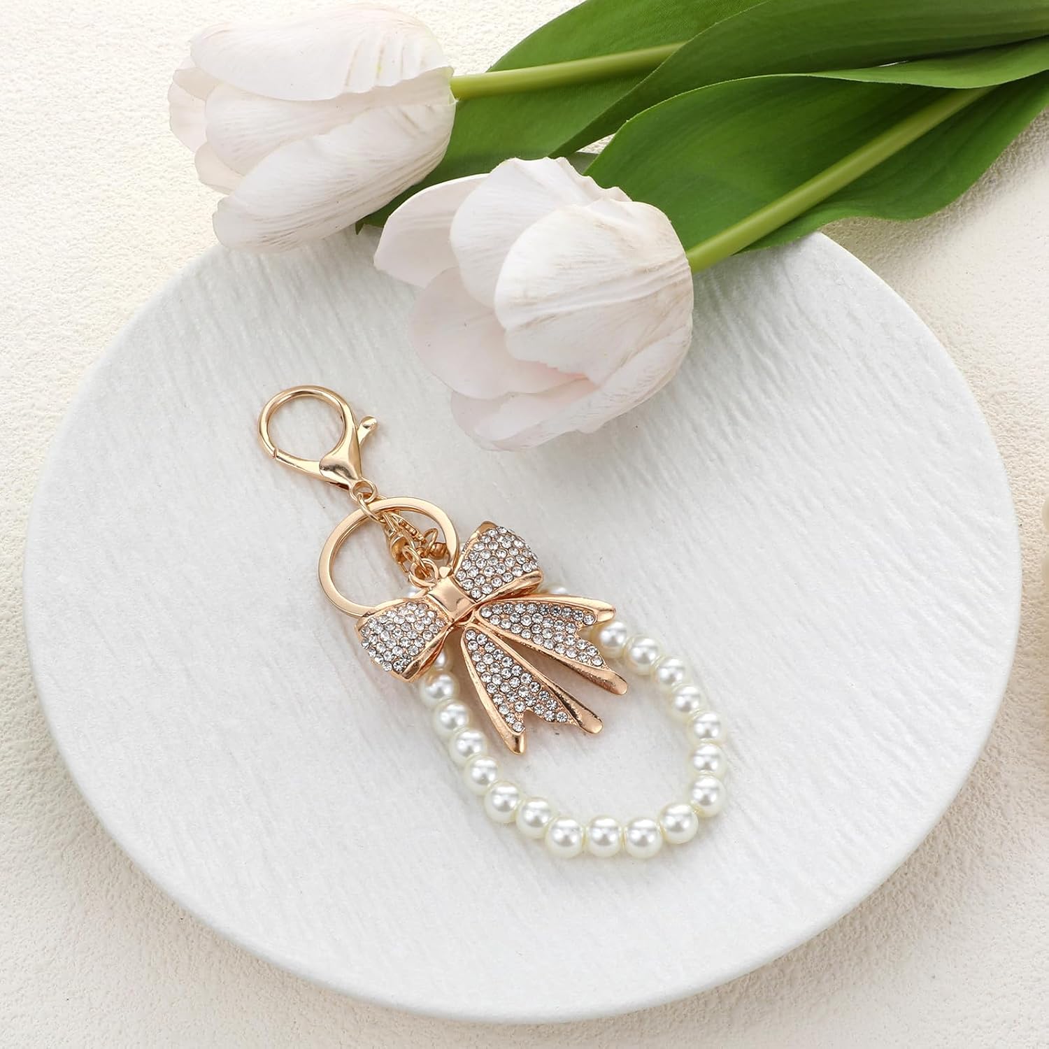 White Rhinestone Bowknot Keych - Women Accessories Chain review and price