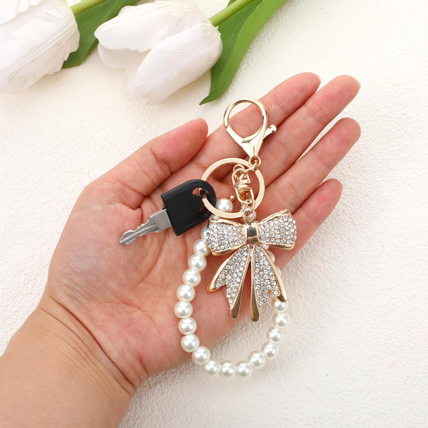 White Rhinestone Bowknot Keych - Women Accessories Chain review and price
